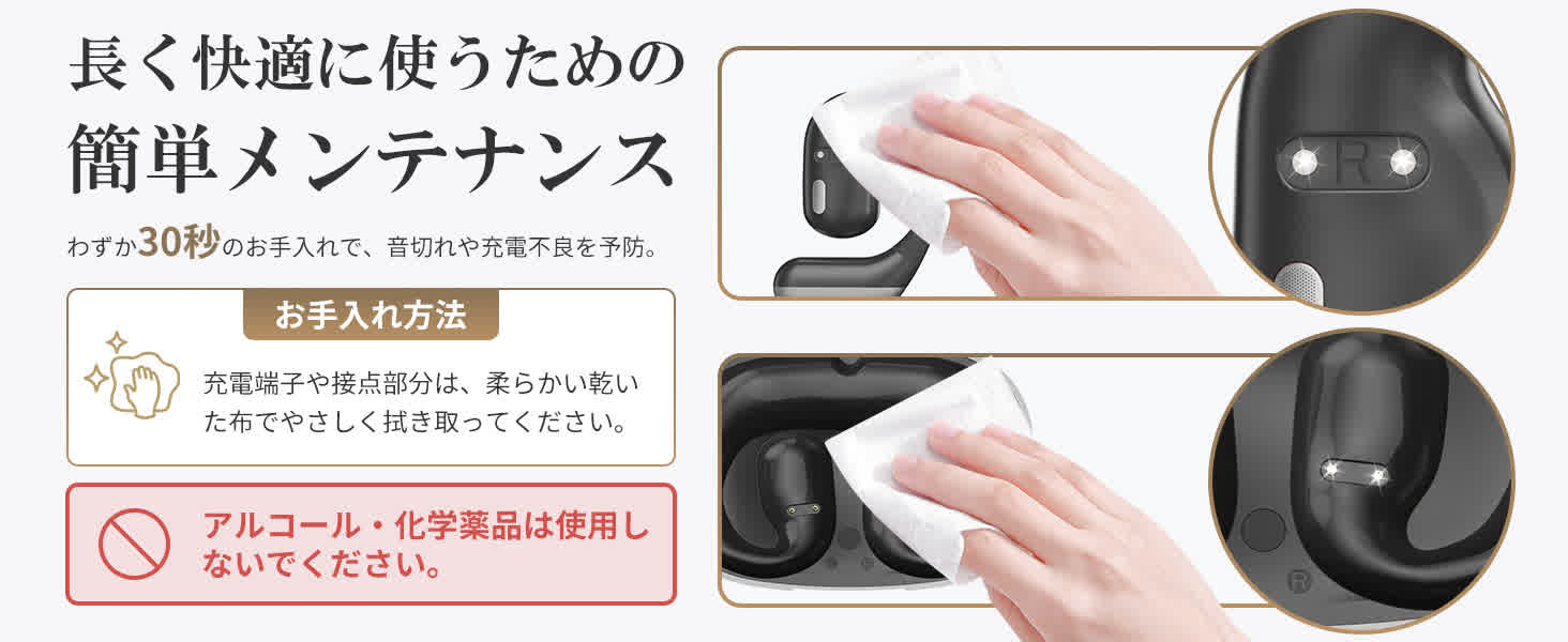 サッと汚れを拭き取りやすく、わずか30秒で簡単かつ衛生的にメンテナンスできる毎日のお手入れ方法