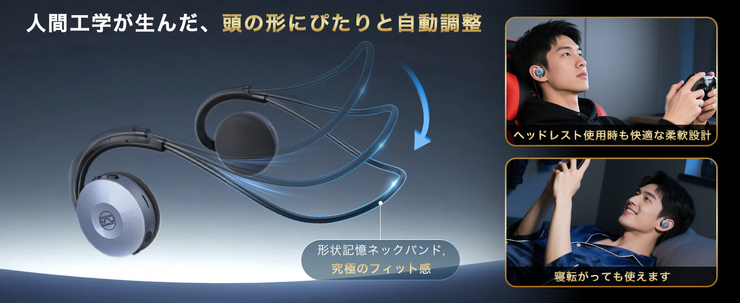 人間工学が生んだ、頭の形にぴたりと自動調整、形状記憶ネックバンド究極のフイット感
